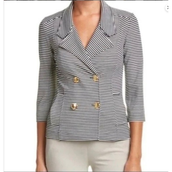CAbi Jackets & Blazers - Cabi Life Jacket #823 Nautical Striped Blazer Gold Button 3/4 Sleeve Women's L